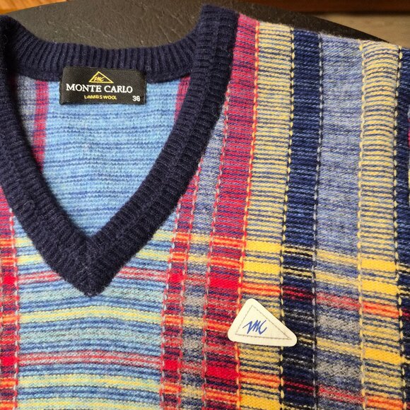 VTG Monte Carlo Lambswool V-Neck Sweater Plaid Woolmark Blend Men’s S/38 Grandpa - Picture 4 of 6